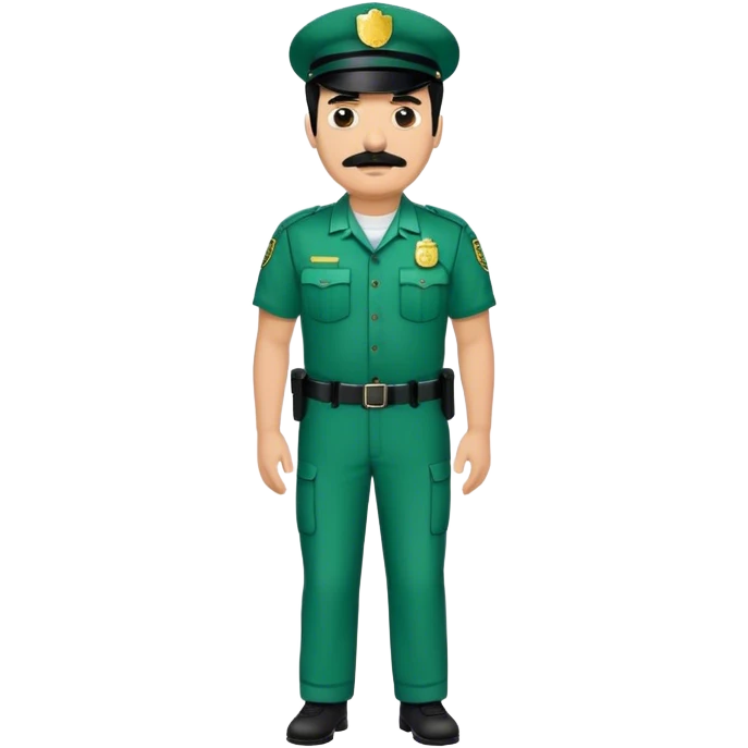 Chill guy in correctional officer green uniform. Full body. Black hair black mustache  emoji