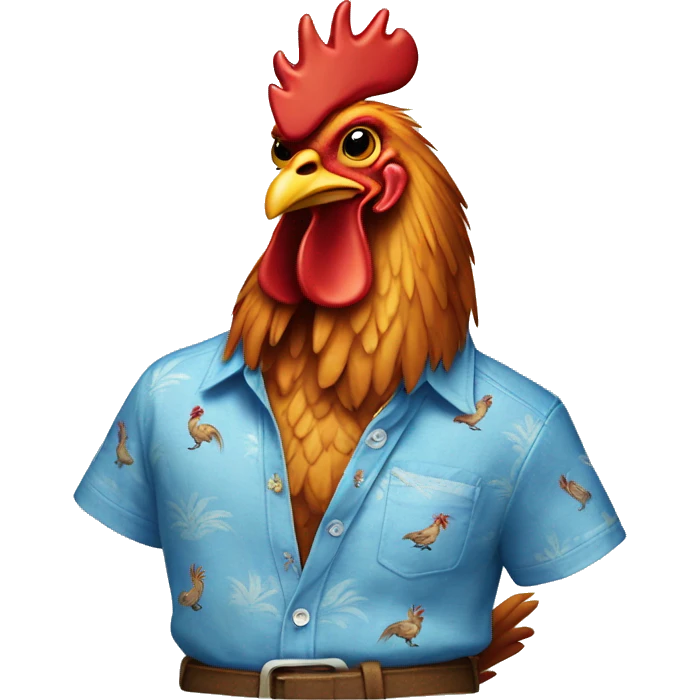 Rooster wearing a blue Tommy Bahama shirt emoji