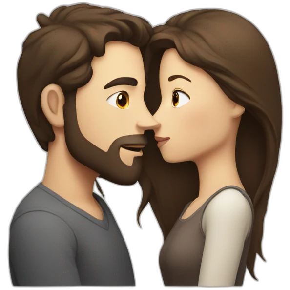 White Man with dark hair no beard kissing white woman with long brown hair emoji