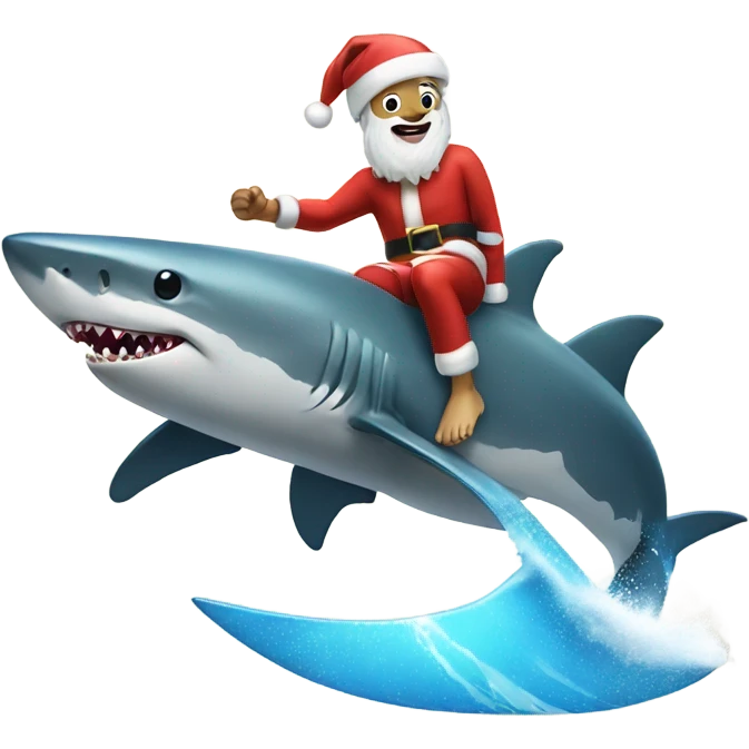 Santa surfing a shark emoji