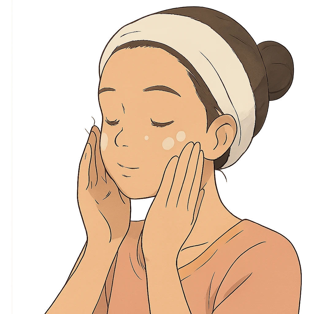 moça fazendo skincare, atmosfera suave e delicada emoji
