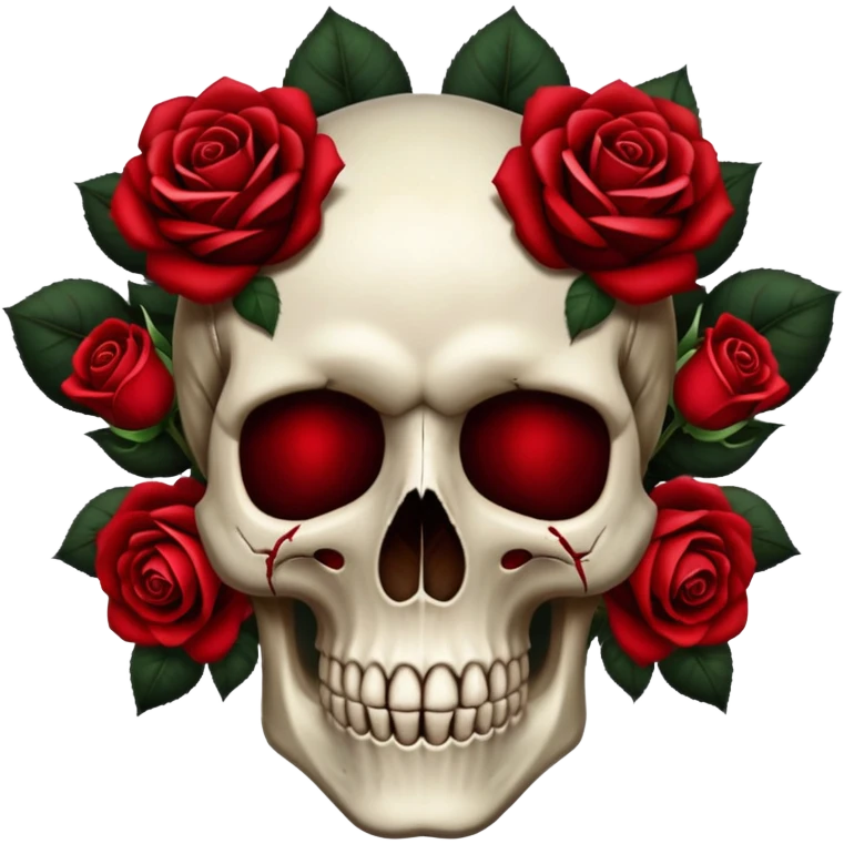 Skull with red dark roses surrounding it emoji