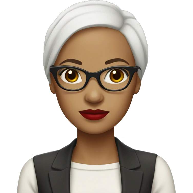 Bald, biracial, woman with glasses and red lipstick  emoji