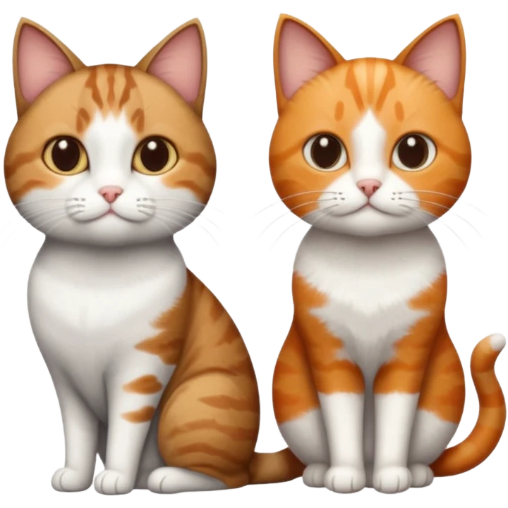 3 different coloured short haired cats including; a dark brown tabby and white cat, and a dark grey and white and a ginger and white emoji