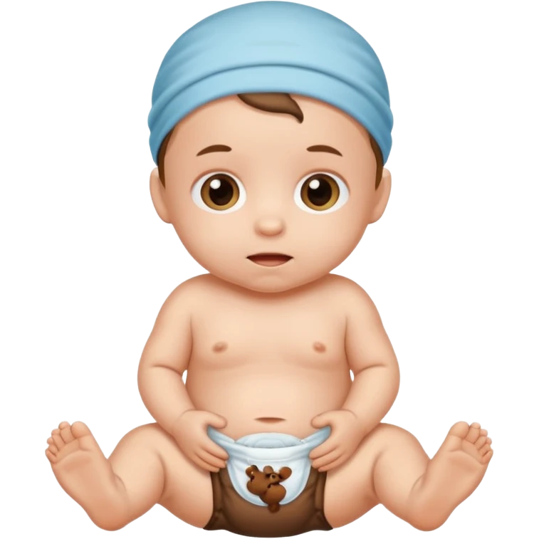 Newborn baby wearing a full of poop diaper emoji