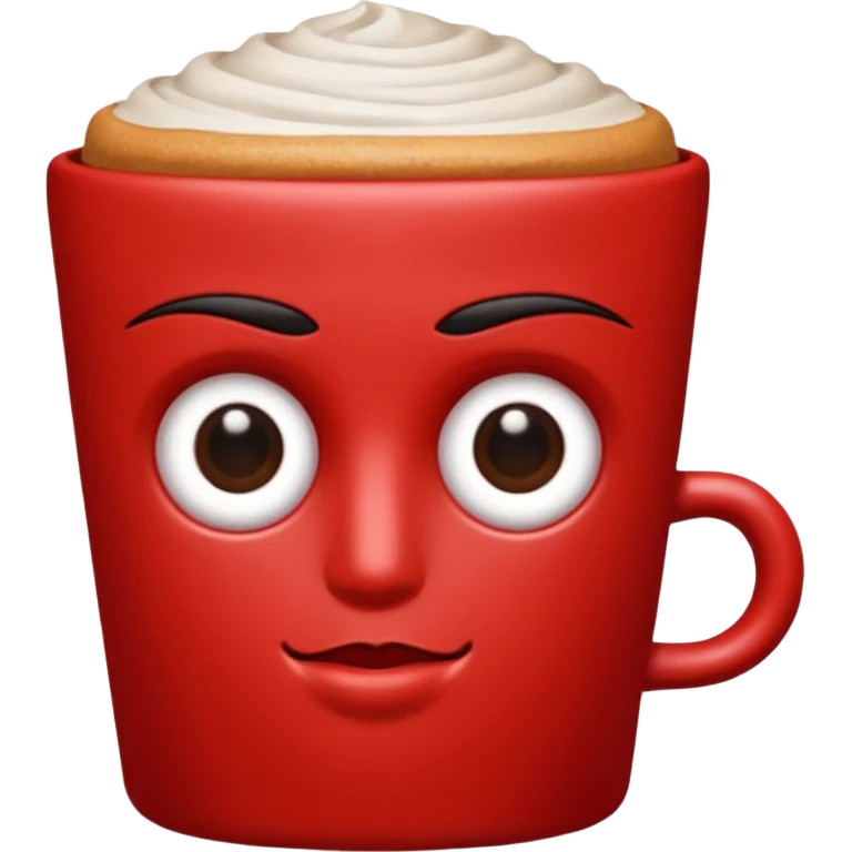 Una figura roja con cabeza cuadrada y cuerpo de rectángulos con cara con dos ojos negros como puntos y cejas preocupadas sin boca y que tenga como una especie de polvo café en la cabeza emoji