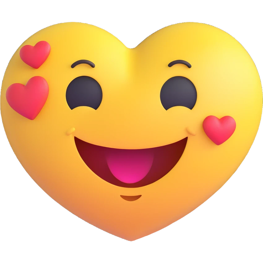 3D smiley emoji, round shape, in love, love message, smiling face, no body emoji