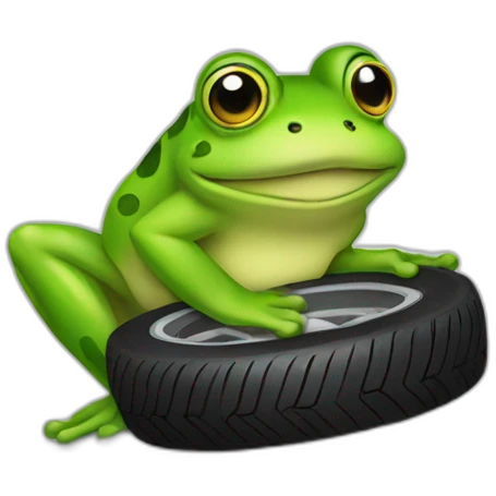 a frog holding a tire emoji