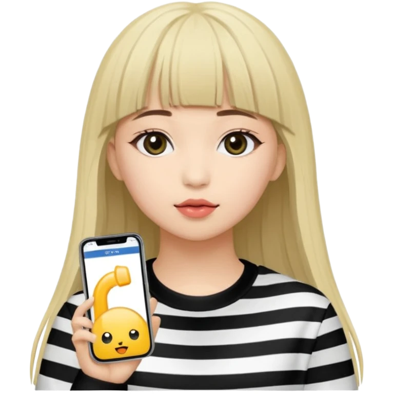 Coreeană cu breton , parul lung și saten, poartă o haină de scenă cu un microfon în mână pe care scrie "Lalisa" emoji