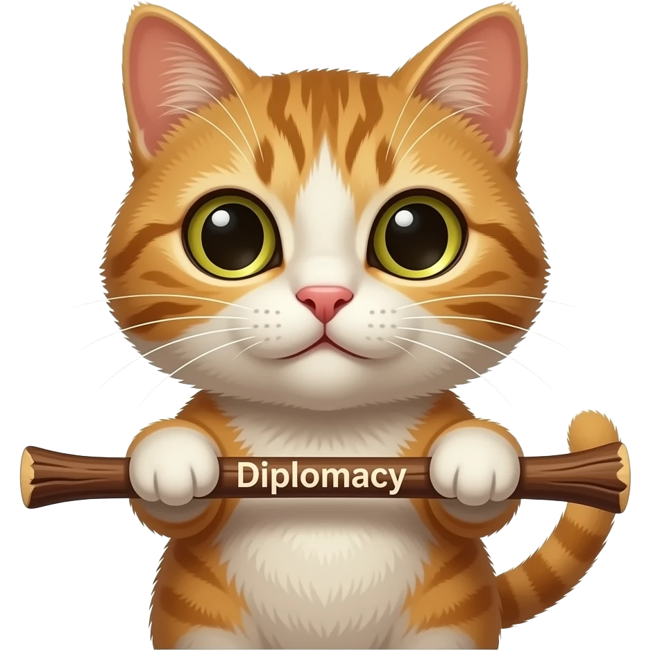 Cat holdind big stik text on stick Diplomacy emoji