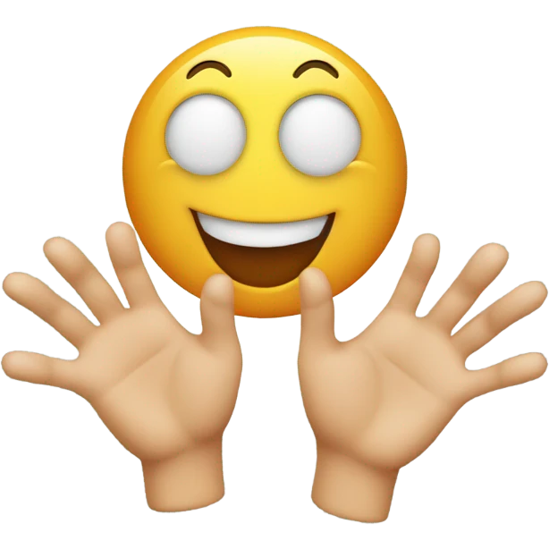 An emoji face with both hands placed behind its ears, palms facing forward, as if trying to listen carefully or playfully emphasizing its ears emoji
