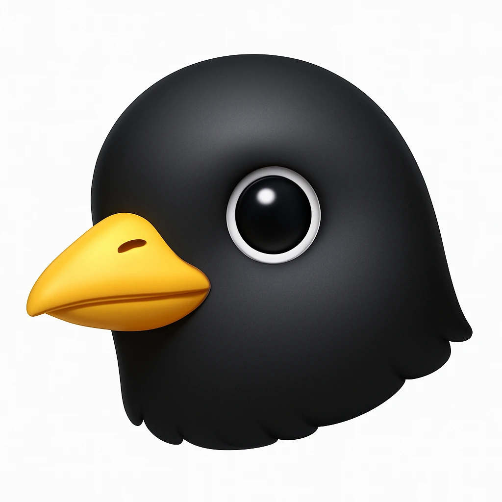 Create a bird emoji exactly like the reference image but without the helmet, in iOS emoji style. Keep the same shape, color, and expression, with a smooth and shiny appearance. Add a subtle highlight. emoji