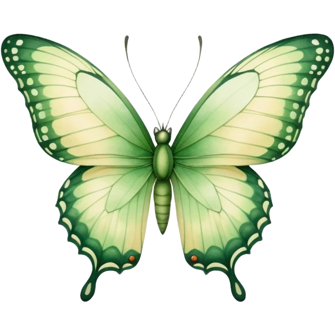 A delicate green butterfly with watercolor texture, featuring soft gradients and intricate wing details, set against a light beige background. emoji