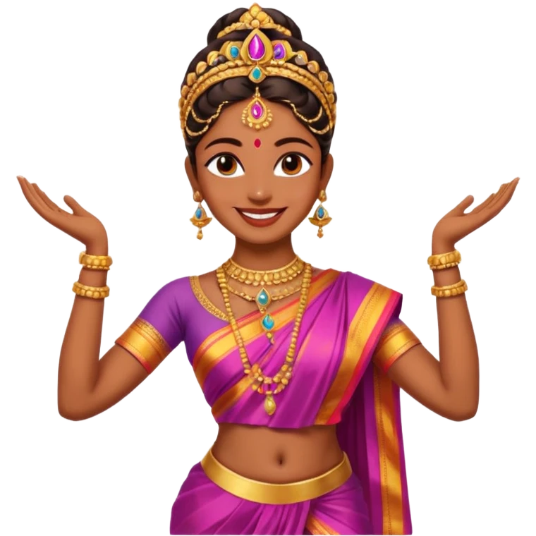realistic bharathanatyam dancer with a smiling face and beautiful devi pose emoji