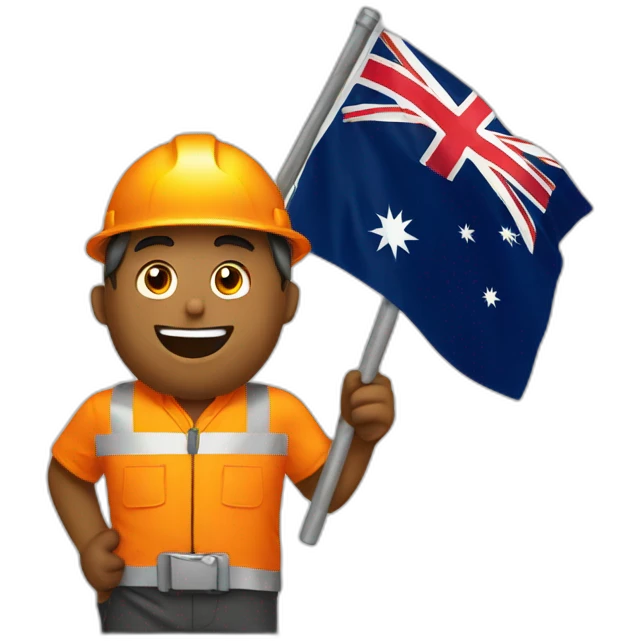 miner wearing orange high vis and holding an Australian flag emoji