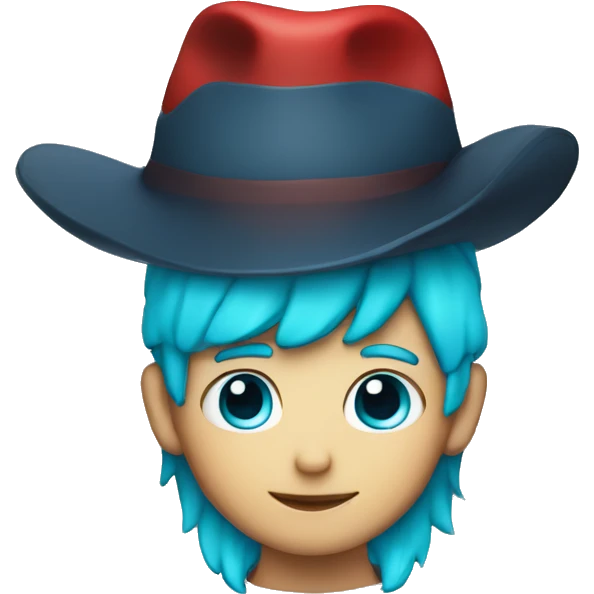 a kid with backwards red hat and blue brim and cyan hair emoji