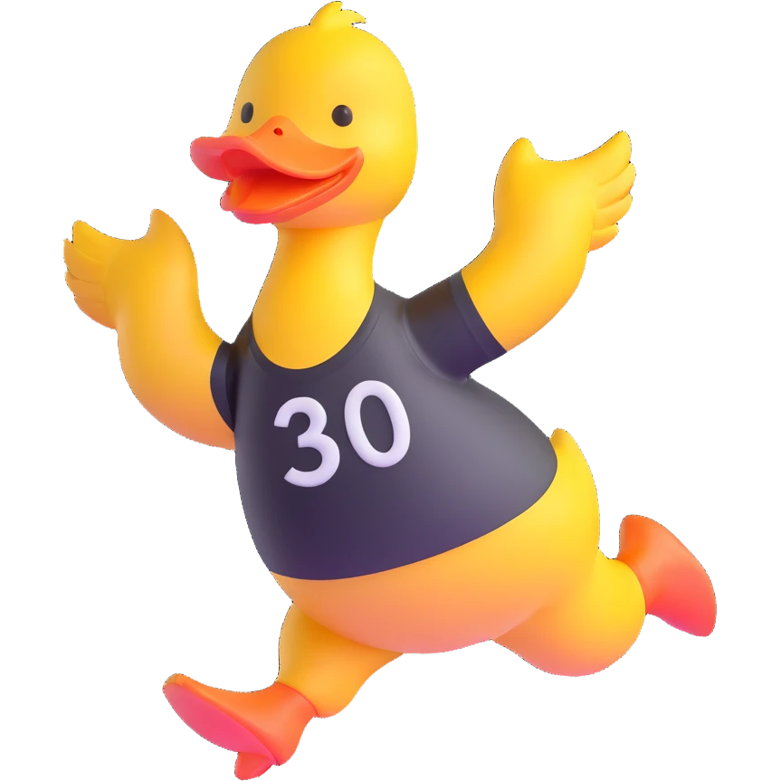 dancing duck with a race number emoji