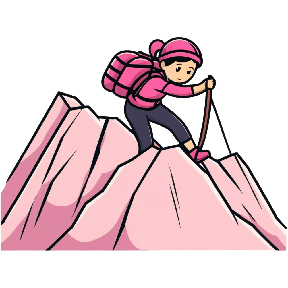 woman in pink clothes mountain climbing emoji