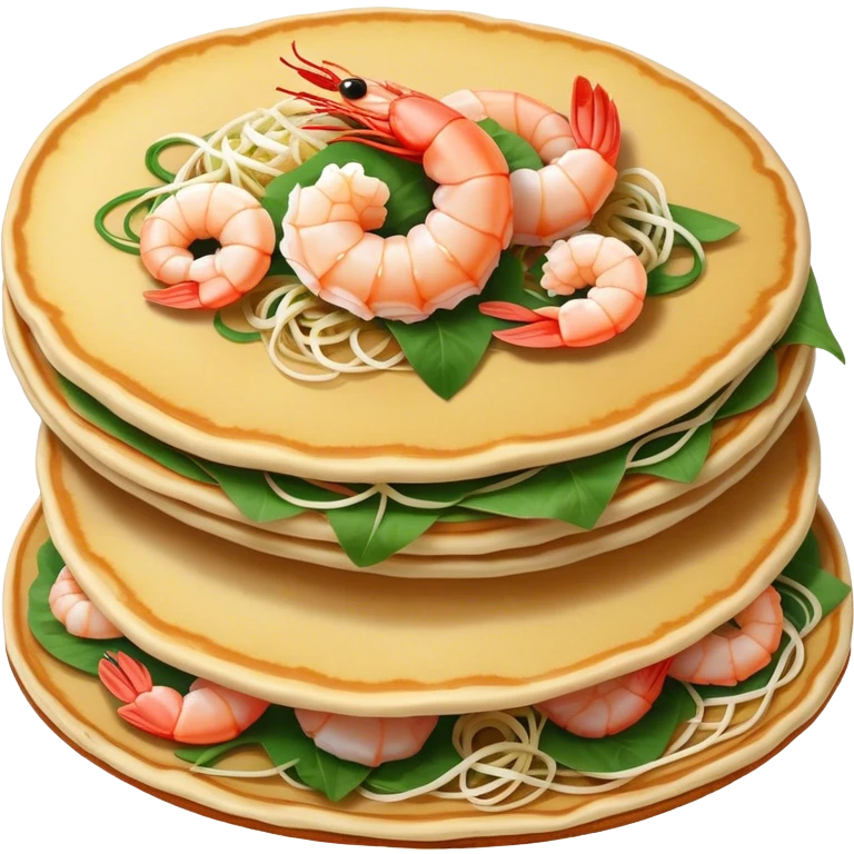 Cinematic Realistic B√°nh x√®o Dish Emoji, depicted as a crispy Vietnamese pancake filled with shrimp, pork, and bean sprouts rendered with dynamic textures and vibrant, appetizing lighting. emoji