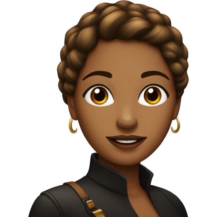 mujer con chasquilla pelo liso y café oscuro de ojos negros y delineado  emoji