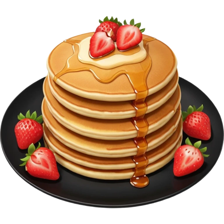 Three Pancakes with strawberries in a black plate emoji