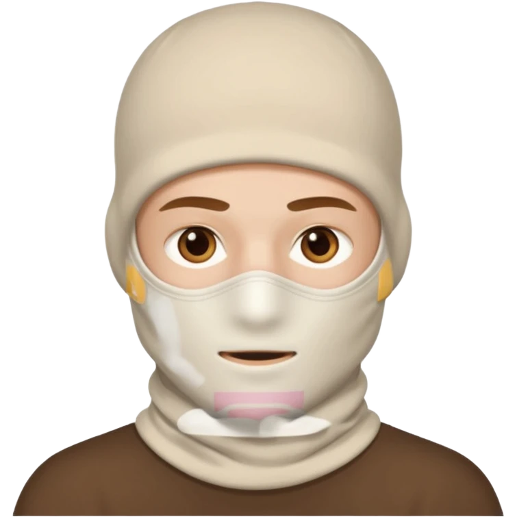 head of a white guy with brown eyes wearing a white balaclava, with a neutral expression emoji