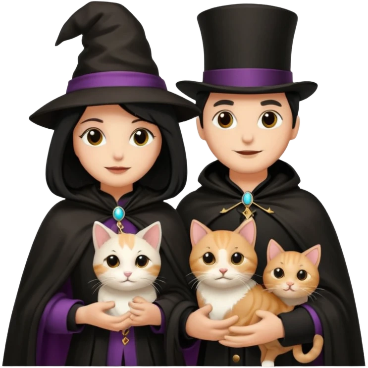 magician couple and their pet cat emoji