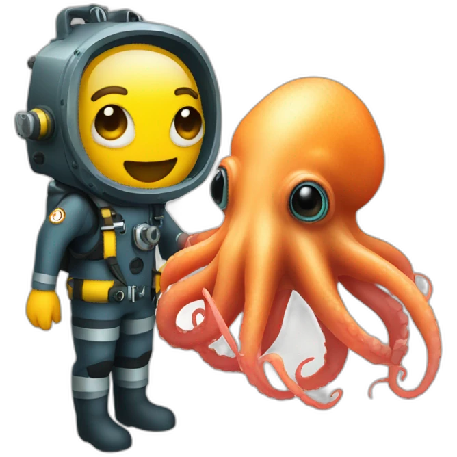 Deep sea diver and squid emoji