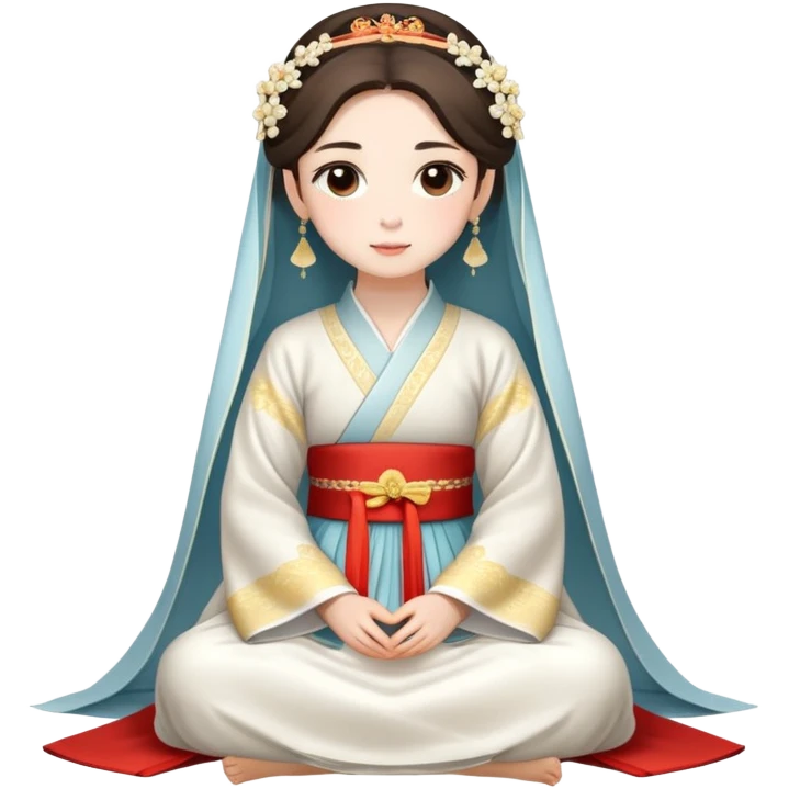 Beautiful girl wearing Hanfu wedding dress sitting emoji