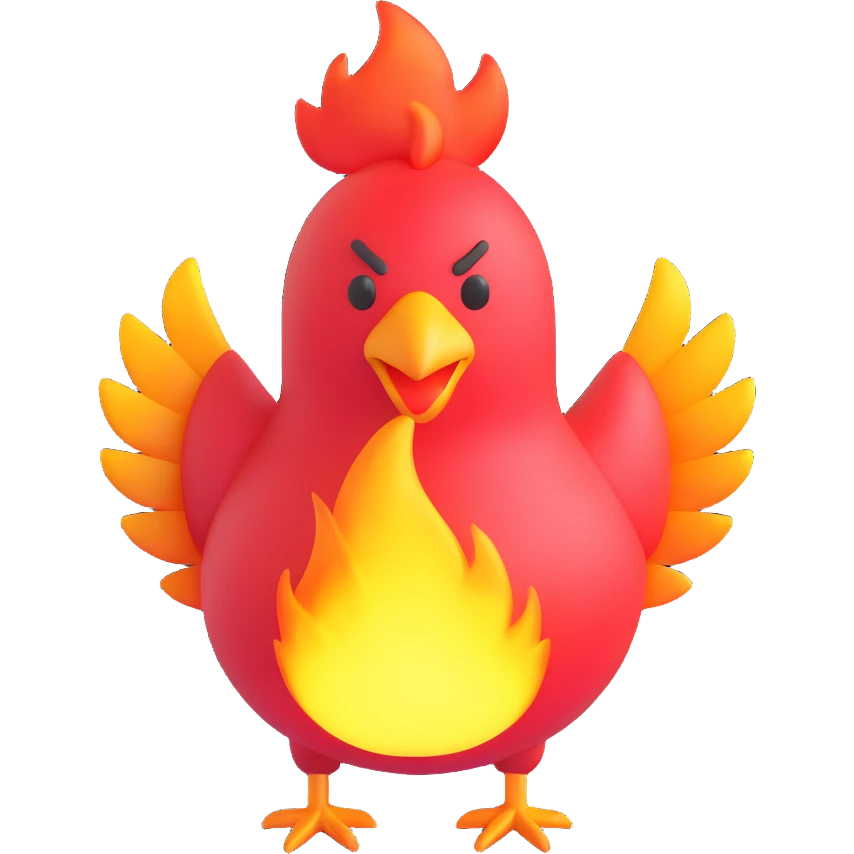 magical fire chicken, 3D emoji style, vibrant fantasy emoji
