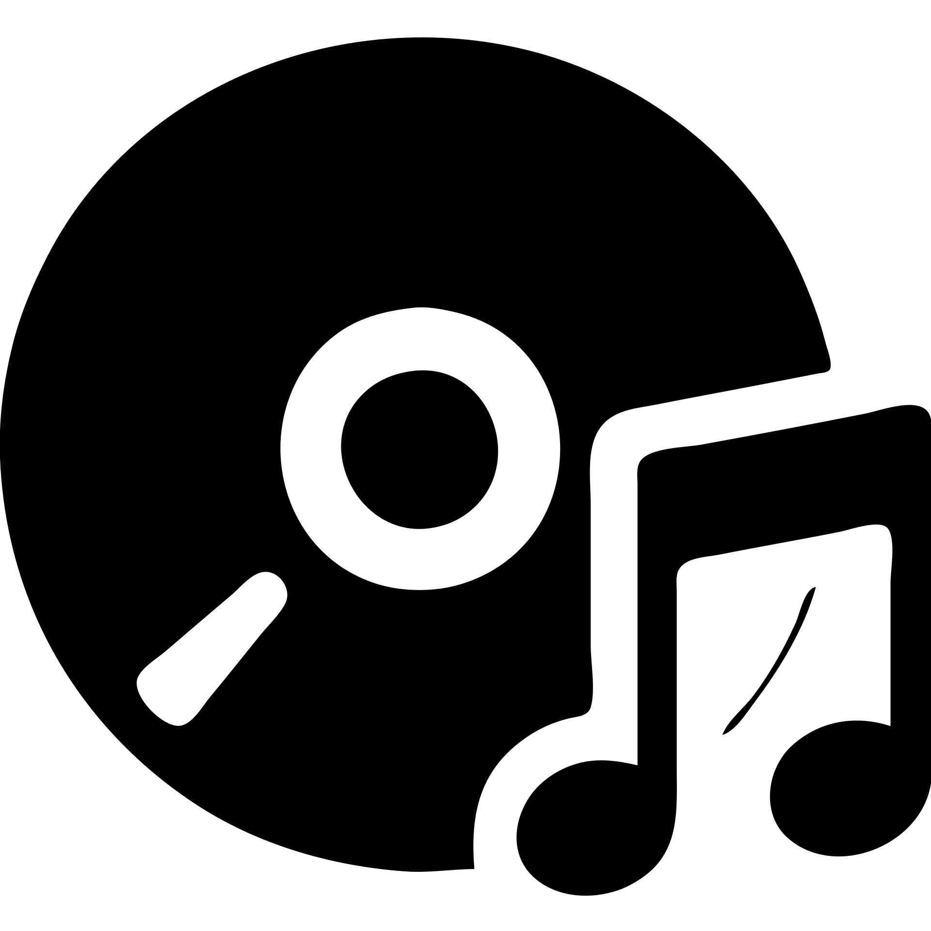 A CD disc in a black filled icon style, with a music note. emoji