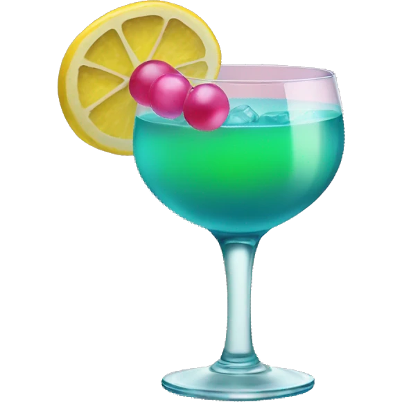 Bluish green cocktail with pink and yellow emoji