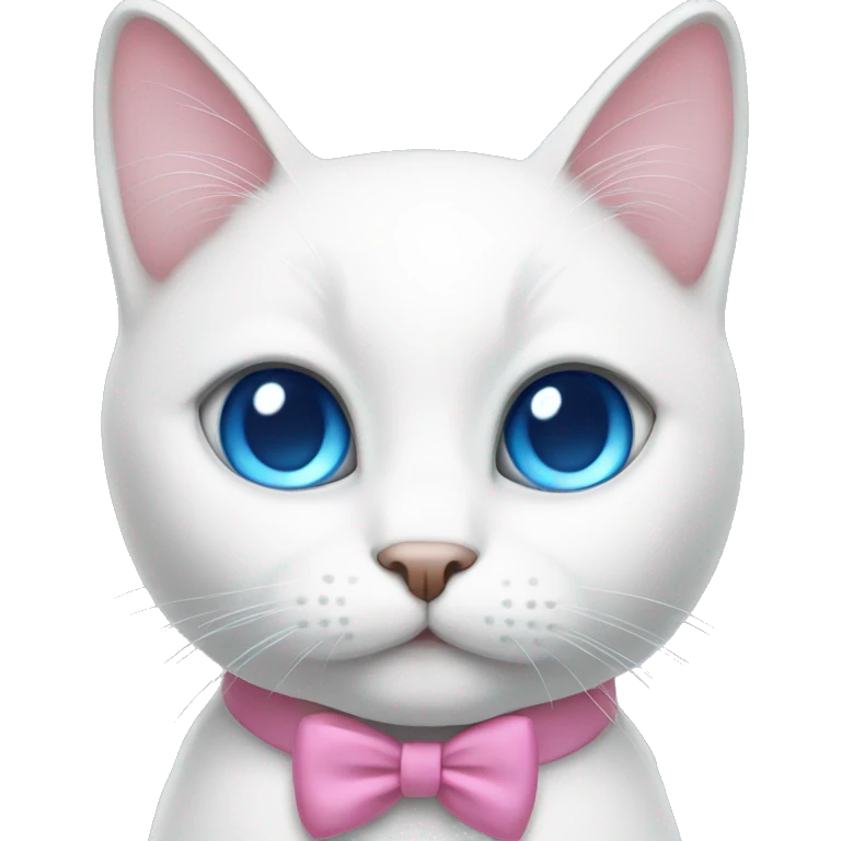 white cat with a pink bow and blue eyes emoji