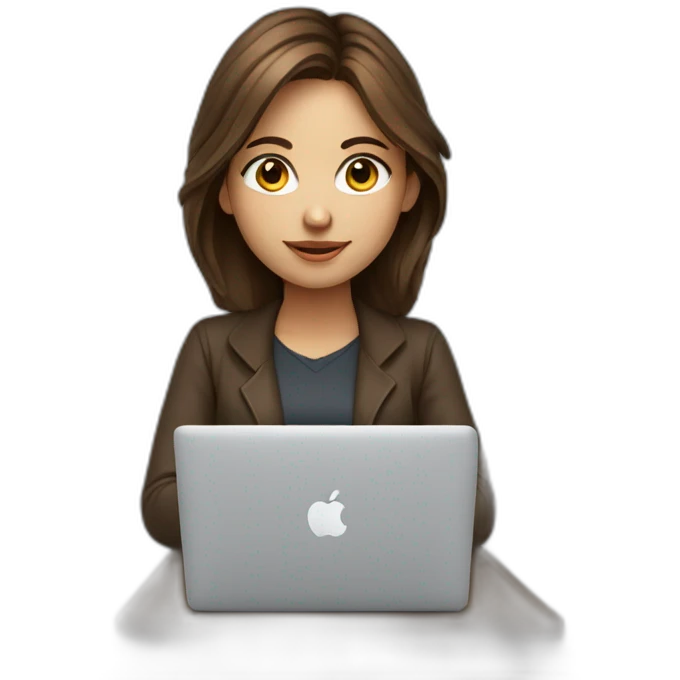Beautiful programmer girl with brown hair working with MacBook emoji