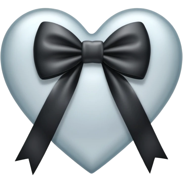 frosted glass black heart with a silver bow and heart pattern on the bow emoji