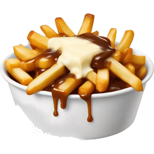 “Quebec poutine with crispy fries, melted white cheese curds, and rich brown gravy.” emoji