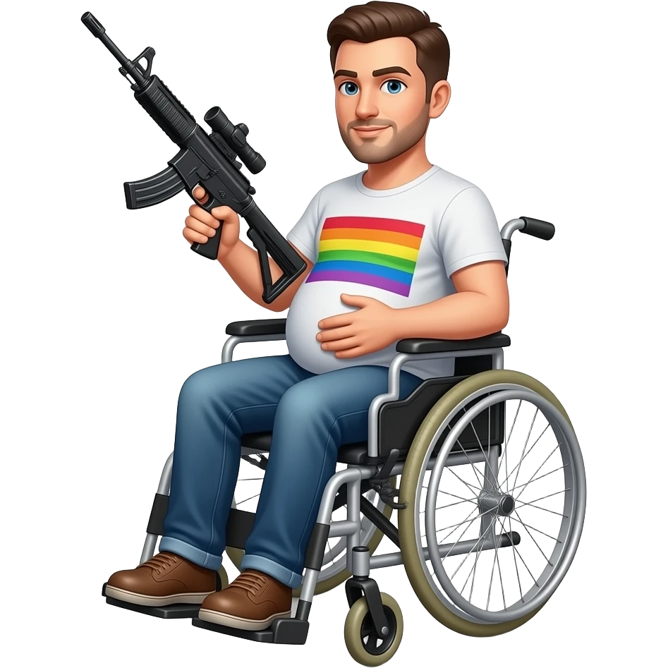 LGBT Pregnant man in a wheelchair with a rifle emoji