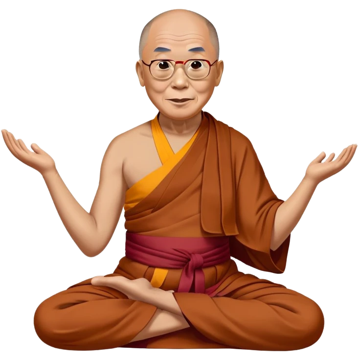 Dalai Lama in traditional robes doing yoga pose emoji