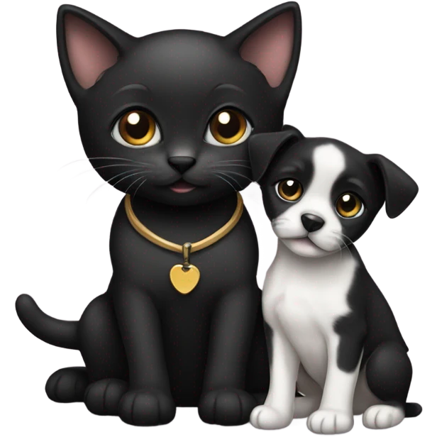 Black kitten with a puppy  emoji