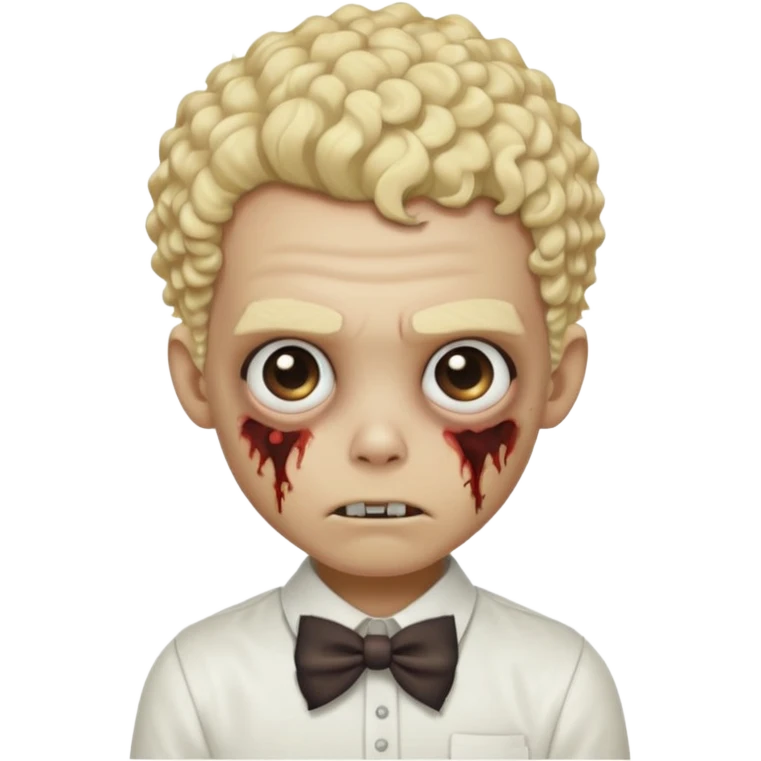 Blonde zombie boy with a white shirt with a bow in his curly hair emoji