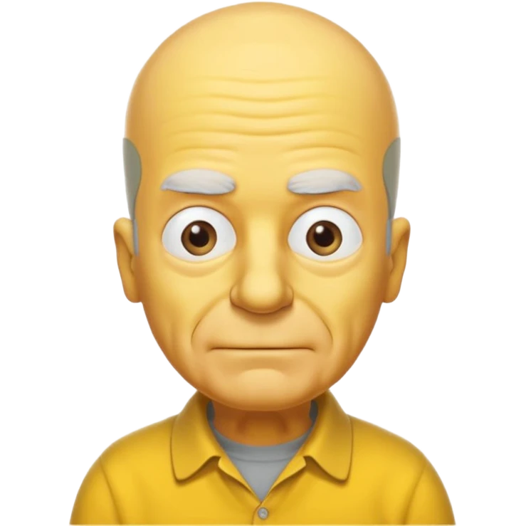 A 3D cartoon close-up portrait of an elderly yellow character styled like Grandpa Simpson, bald head with few tufts of hair, expressive wrinkles, yellow skin and shirt, Memoji-style lighting, matching Simpsons family design. emoji