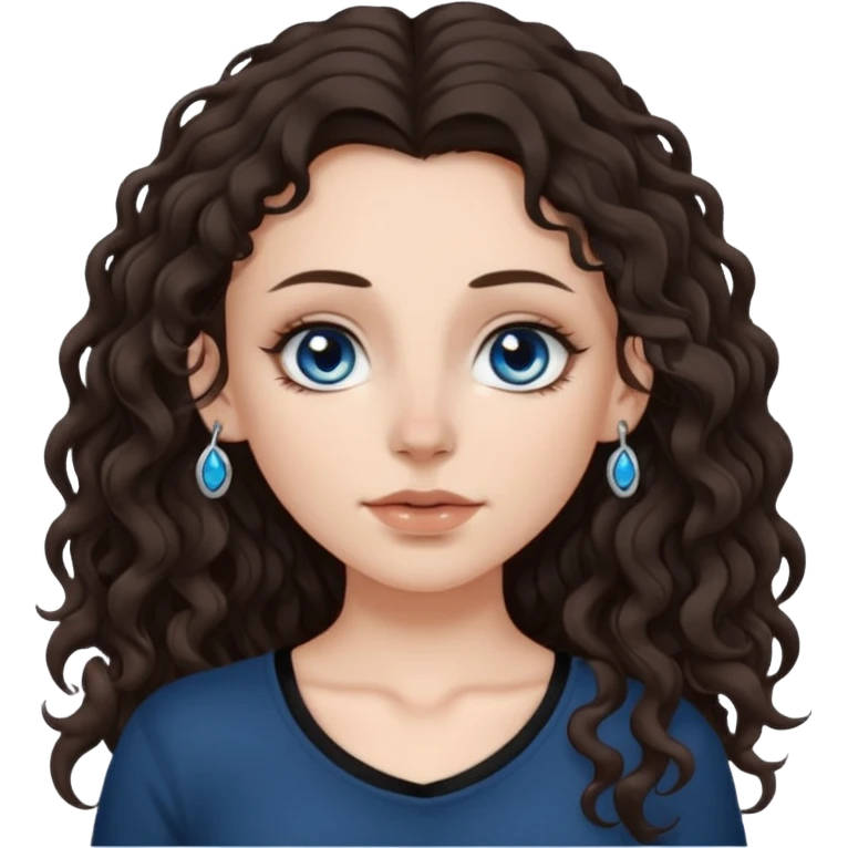 white girl, dark brown long slightly curly hair , skinni but with big breast , septum piercing on nose, beautiful dark gray-blue eyes, emoji