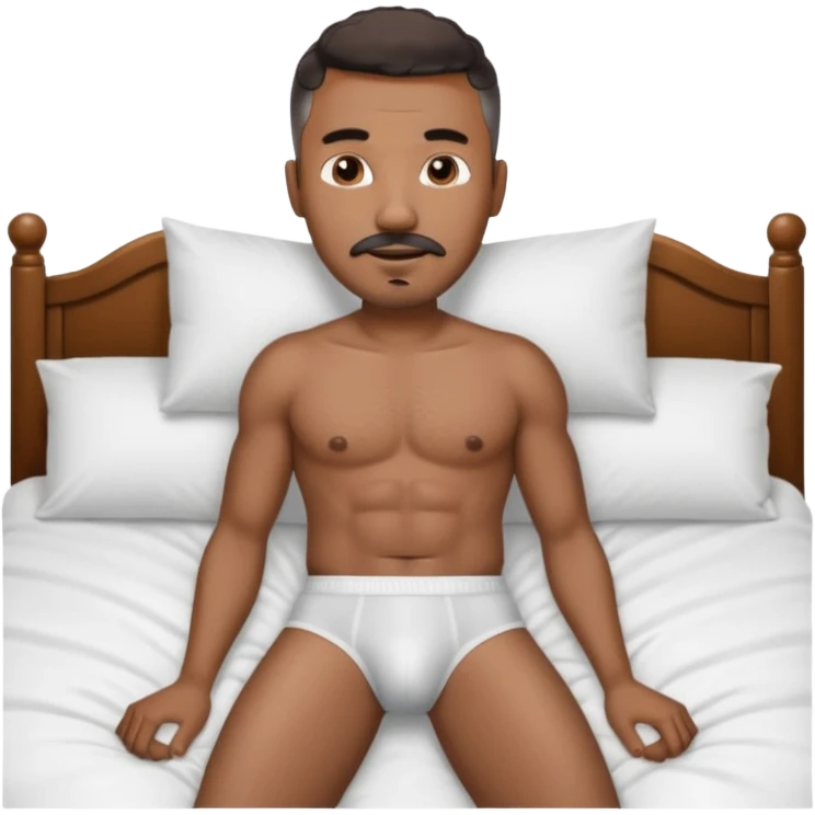 okay now have a black guy older with a bulge behind his underwear in bed. not that old. low fade not grey. salt and pepper mustang on goatee emoji