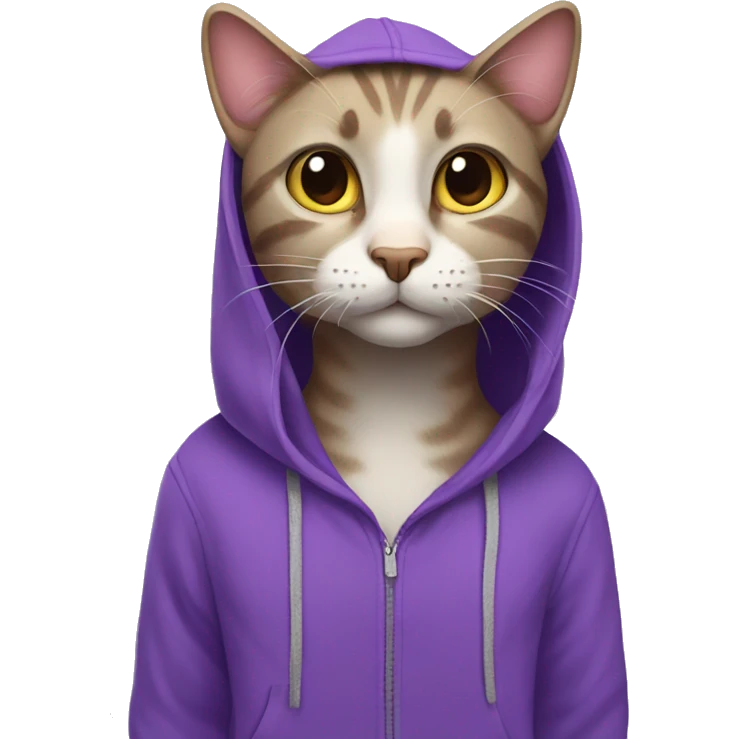 A cat wearing a purple hoodie  emoji