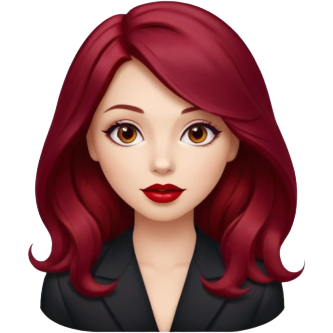 Open


Open


Open


Open
Draw a young glamorous woman with LONG burgandy cherry cola hair in a centre hair part styled slightly wavy emoji