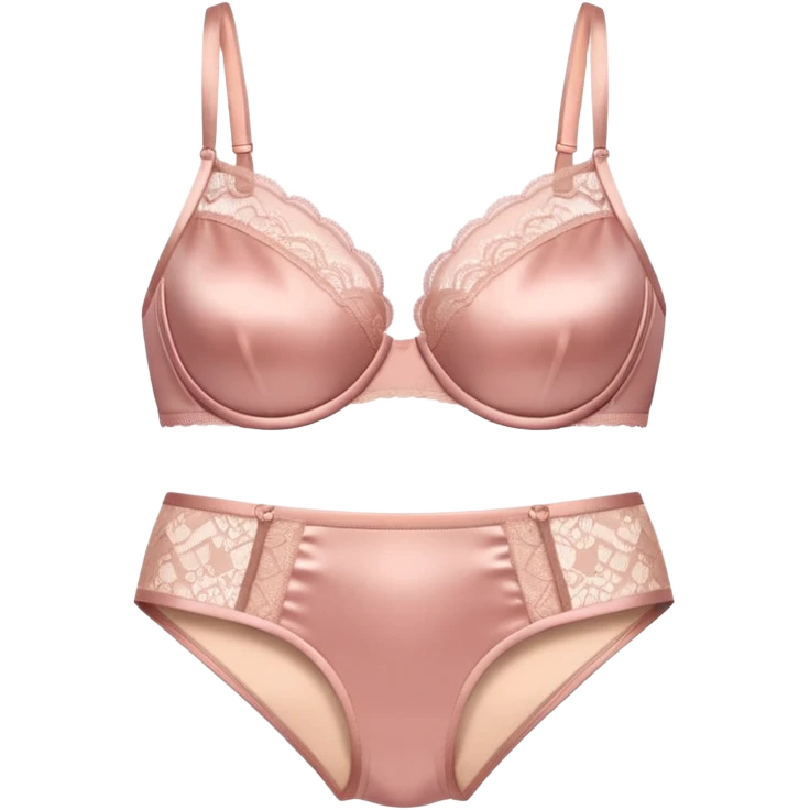 luxury emoji of lace lingerie set, silky fabric with delicate lace details, soft warm lighting, pastel pink and nude colors, no body, only the bra and panties, 3d glossy icon style, on a plain light background emoji