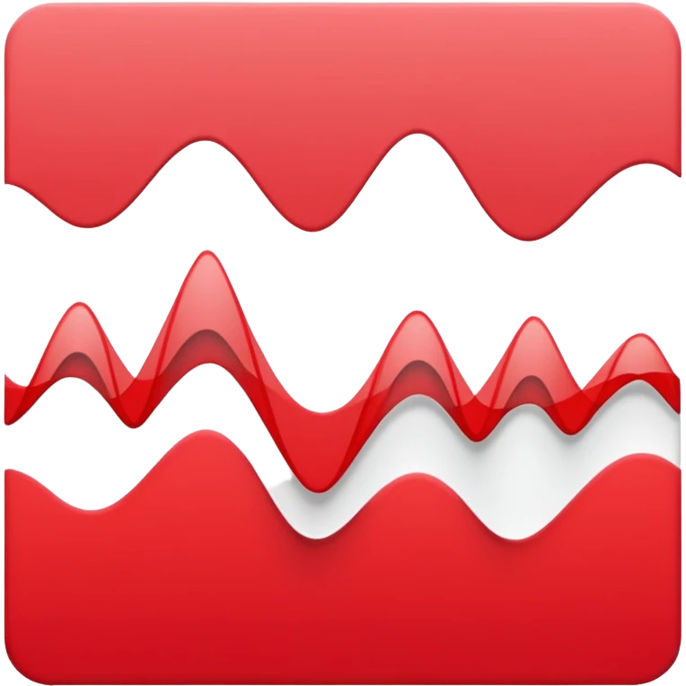logo on white background showing a waveform morphing into a sheet of text. Clean red and white geometric style, minimal and modern, no text. Represents audio-to-text or video transcription powered by AI emoji
