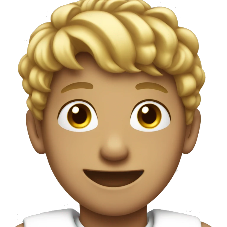 smiling boy in white shirt wearing crown emoji