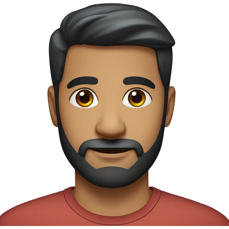 A head and shoulders shot of a 35 year old South Asian man, with short black hair, with beard facial hair,   with brown eyes wearing a t-shirt. emoji