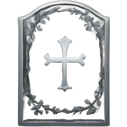 a black tombstone with the inscriptions in silver RIP and a silver heart in the center emoji
